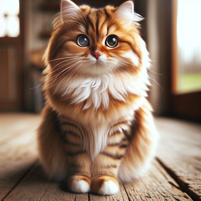 Elegant Adult Domestic Cat on Rustic Wooden Floor