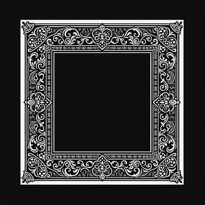 Square Black Drawing with White Medieval Border