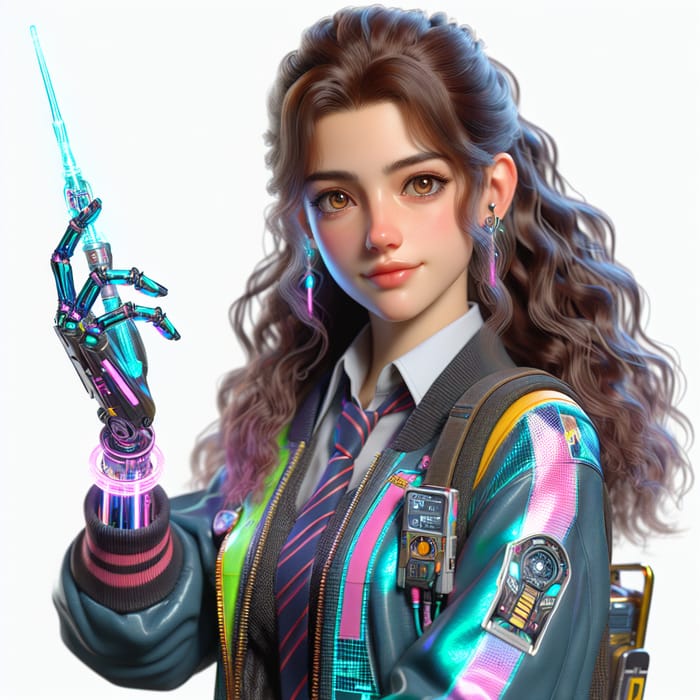 Hermione: Cyberpunk Female Character with Brown Hair