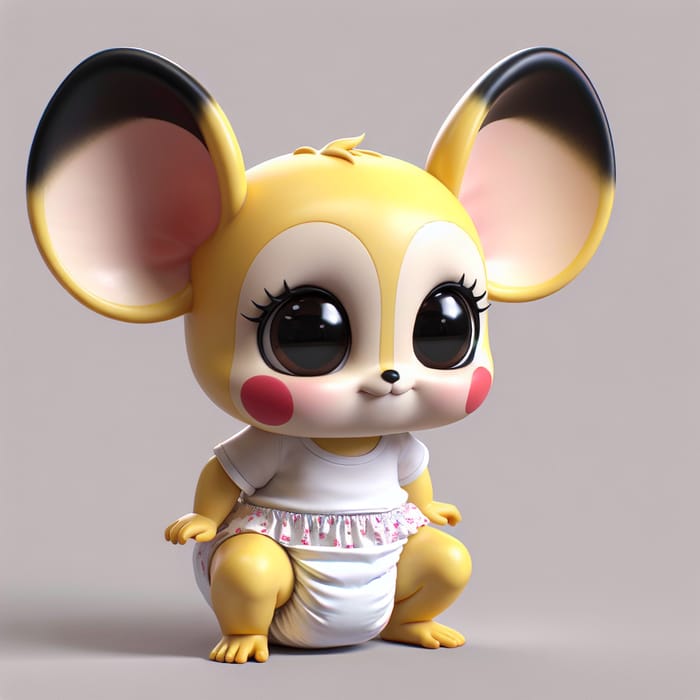 Cute Yellow Rodent in Girly Diaper - Playful Pose