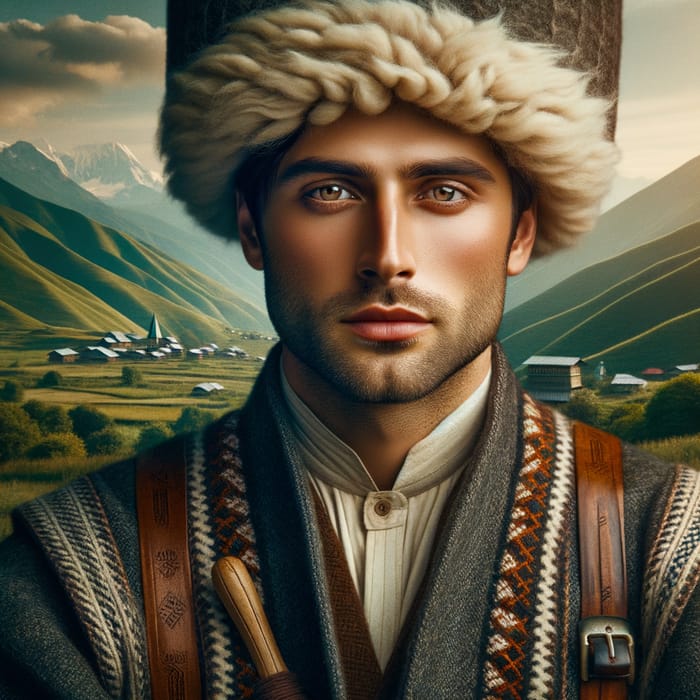 Circassian Man Portrait in Traditional Adyghe Attire