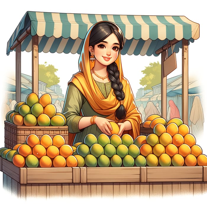 Vietnamese Woman Selling Mangoes at Outdoor Market