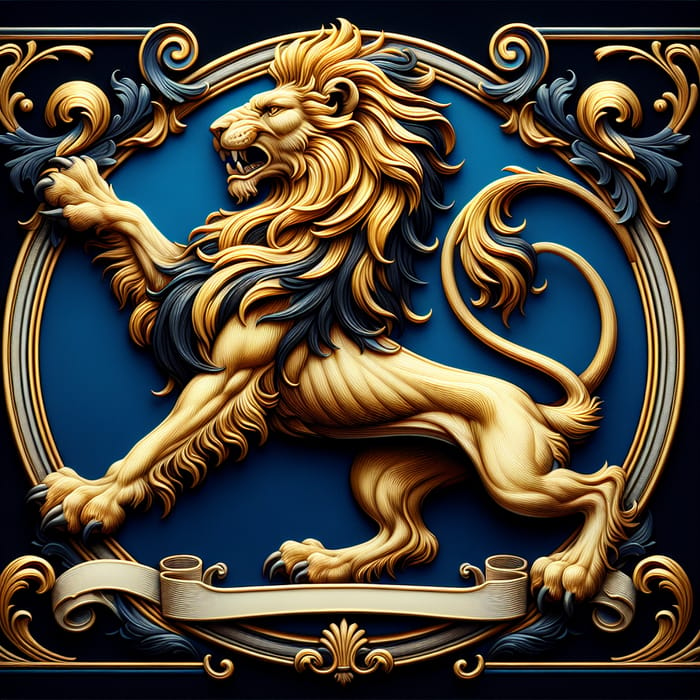 Detailed Demi-Rampant Lion Insignia: Strength & Majesty