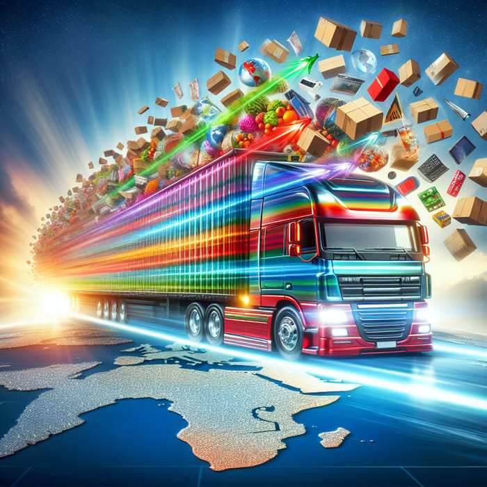Dynamic Worldwide Distribution: Vibrant Semi-Truck Across Equator