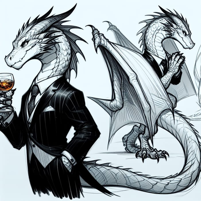 Elegant Dragon in Suit Holding Glass