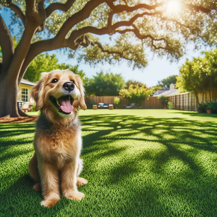 Playful Dog Basking in Sun at Colorful Backyard | Website