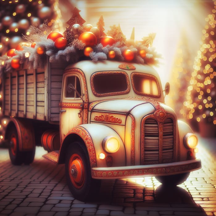 Festive European Christmas Truck with Orange Highlights