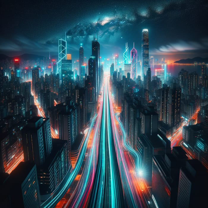 Futuristic Cyberpunk Cityscape Night Photography with Neon Lights