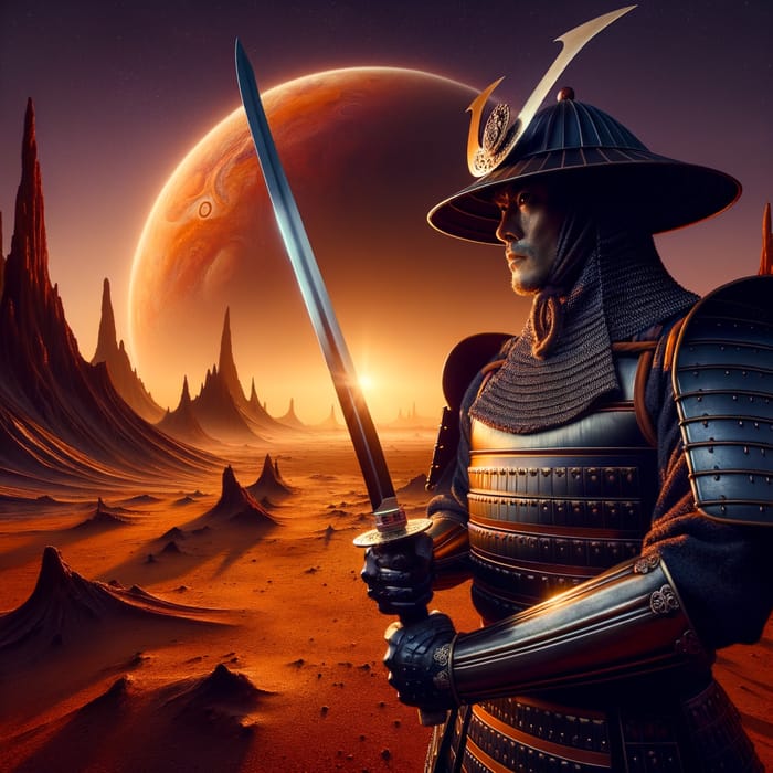 Samurai with Katana at Venus Sunset