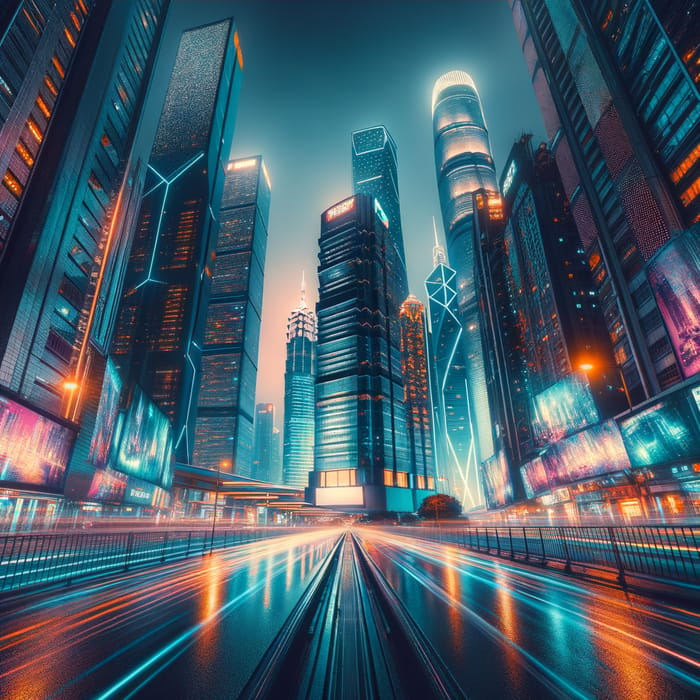Futuristic Cyberpunk Cityscape with Neon Reflections