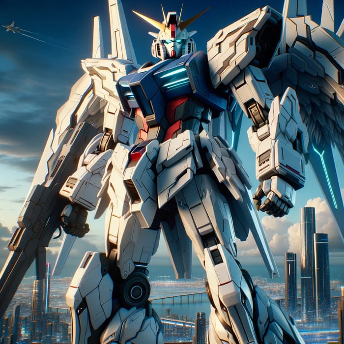 Gundam Stands Tall in Futuristic Cityscape
