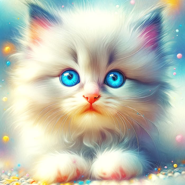 Captivating Fluffy Kitten with Bright Blue Eyes | Vibrant Colors & Soft Lighting