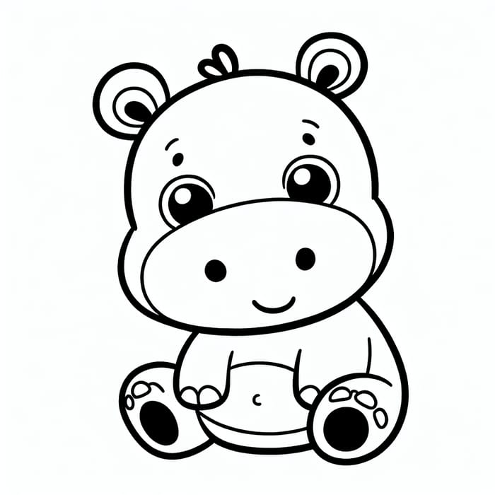 Adorable Hippo Coloring Page for Kids
