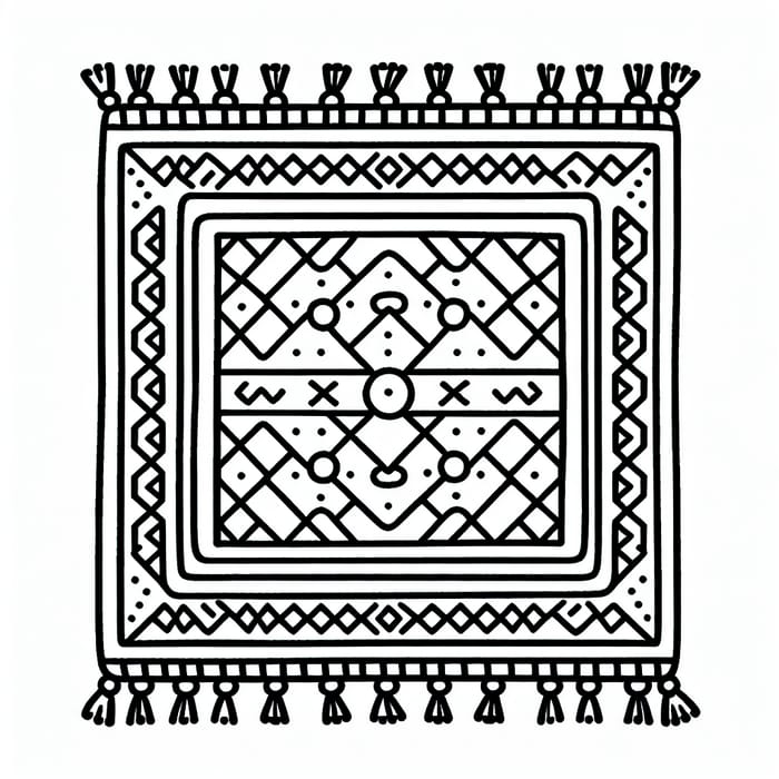 Whimsical Carpet Coloring Page for Young Kids | Simple Geometric Design