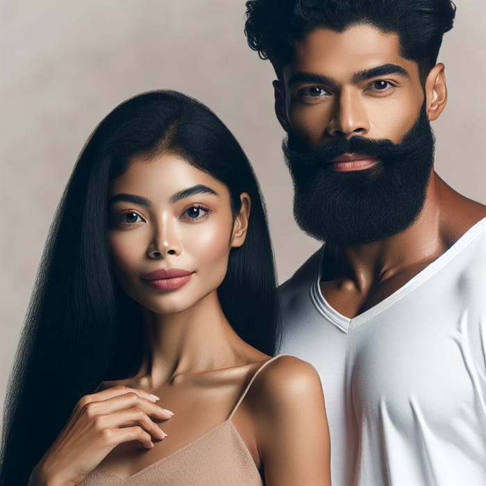 Caring South Asian Woman and Hispanic Man Standing Together