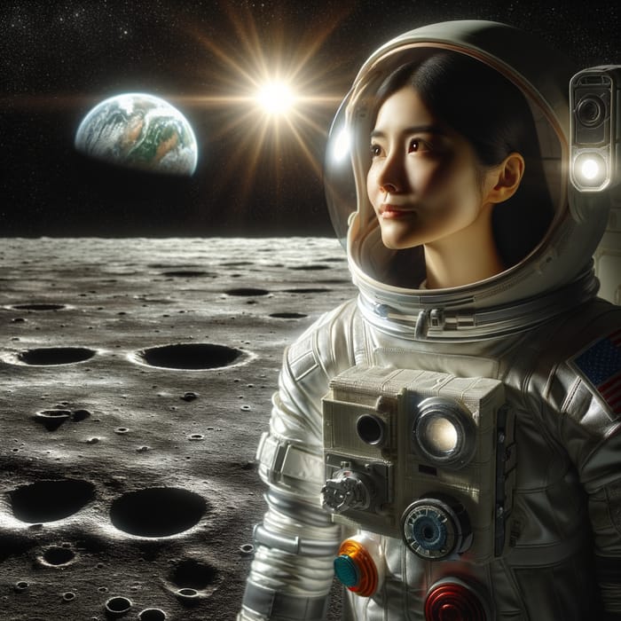 Asian Female Astronaut on Moon Surface | Una persona en la luna