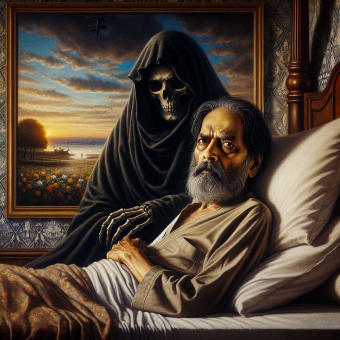 Middle-aged Man's Last Moments with Death and Art