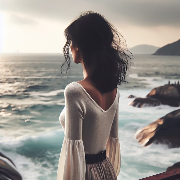 Black-Haired Woman Standing by the Sea | YourSite