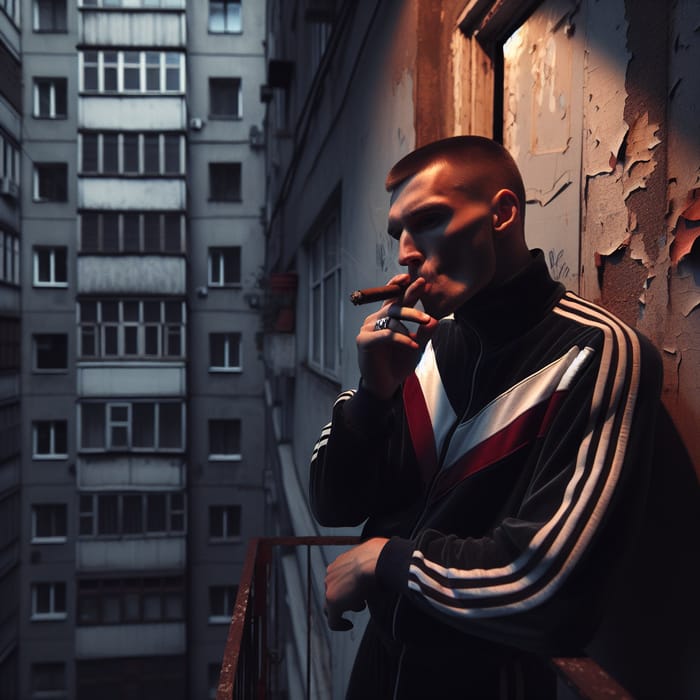 Russian Man Smoking Anasha in Doorway
