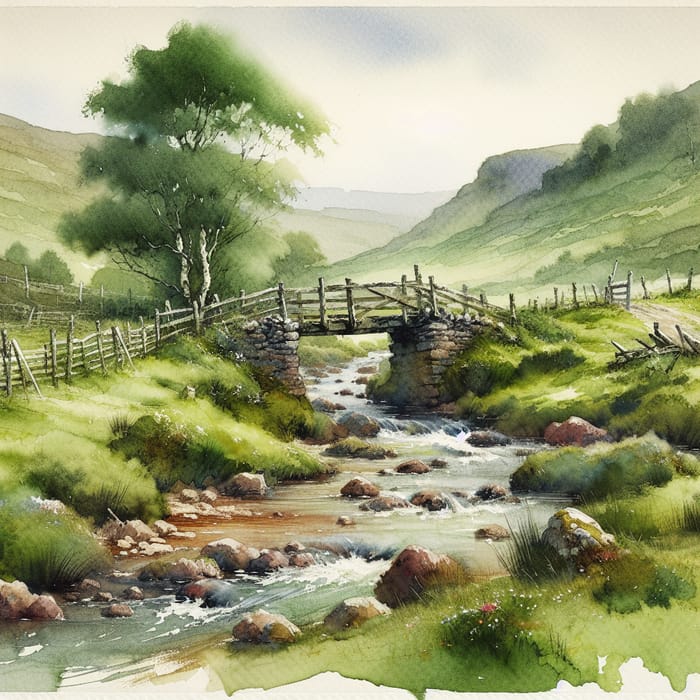 Picturesque Scotland Countryside Watercolor Scene