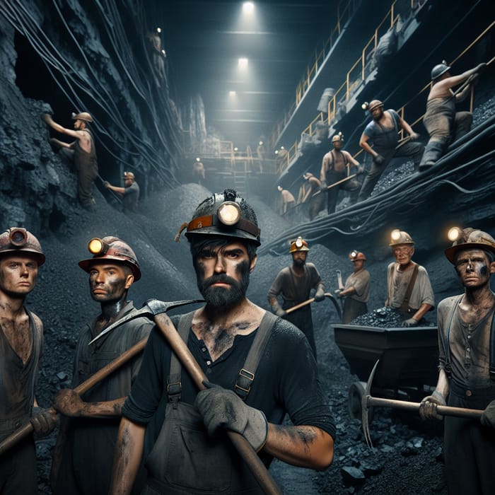 Diverse Team of Miners Hard at Work in Coal Mine