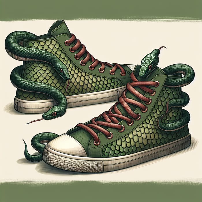 Snekeas: Green Faux-Snake High-Top Sneakers
