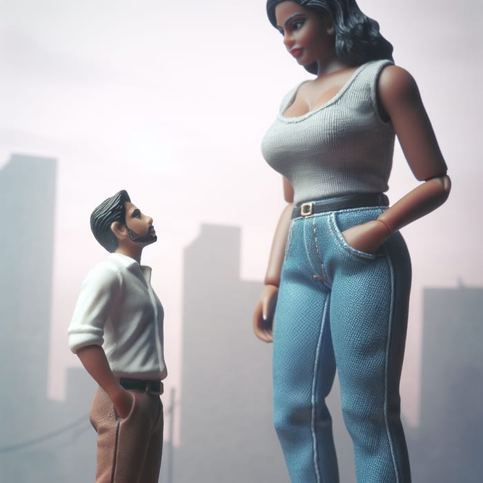 Tiny Man Confronted by Giant Woman