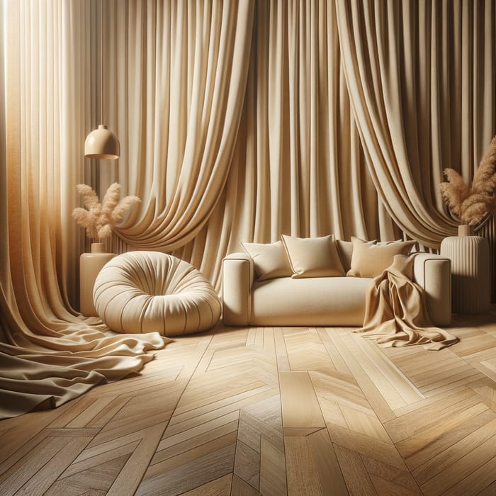 Cream Earth Tone Curtains and Complementary Flooring