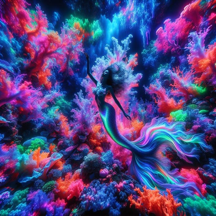 Vibrant Underwater Scene with Mermaid and Colorful Coral Reefs