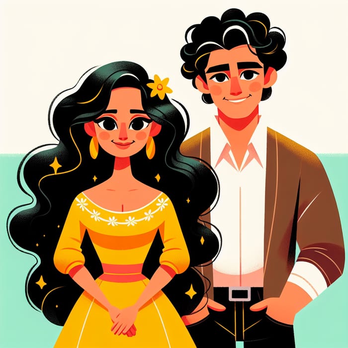 Vibrant Pixar-inspired Animated Movie with Hispanic Couple