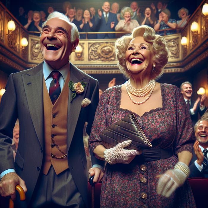 Joyful Elderly Man and Woman in Theater Enjoying Stage Play