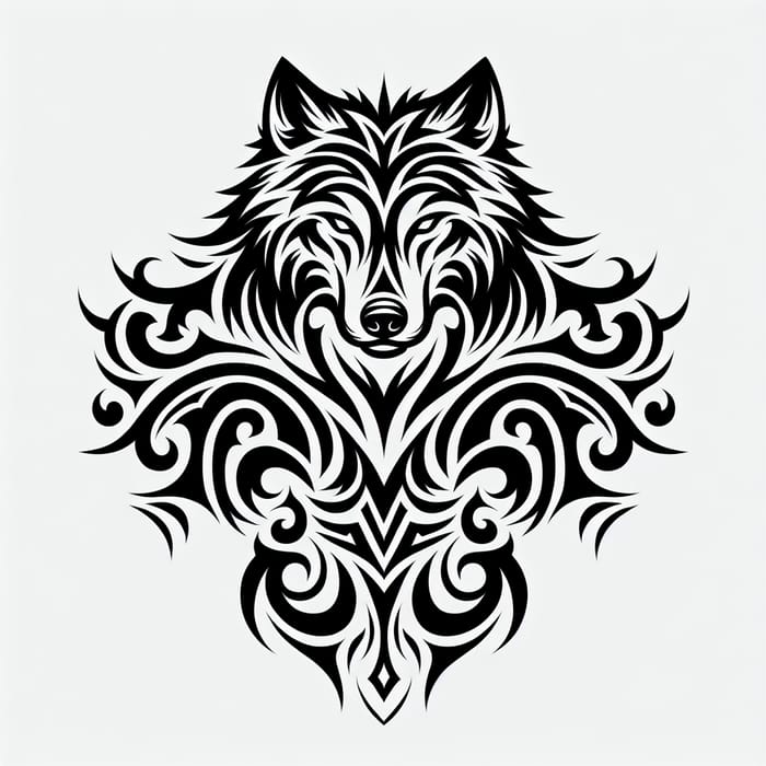 Tribal Wolf Chest Tattoo - Bold Monochromatic Design