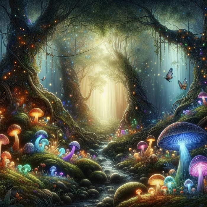 Enchanting Mystical Forest with Glowing Mushrooms | Fantasy Illustration