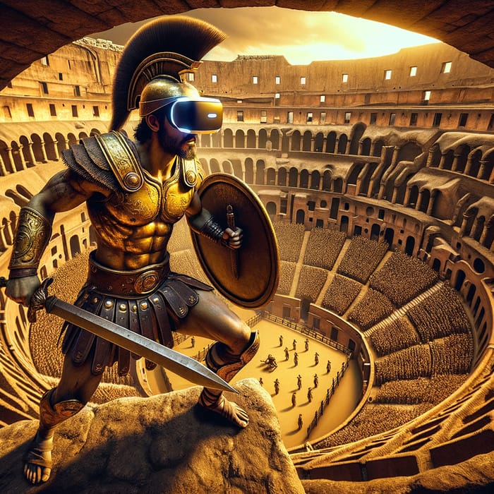 Aerial View of Roman Warrior's Epic Battle in Colosseum of Rome