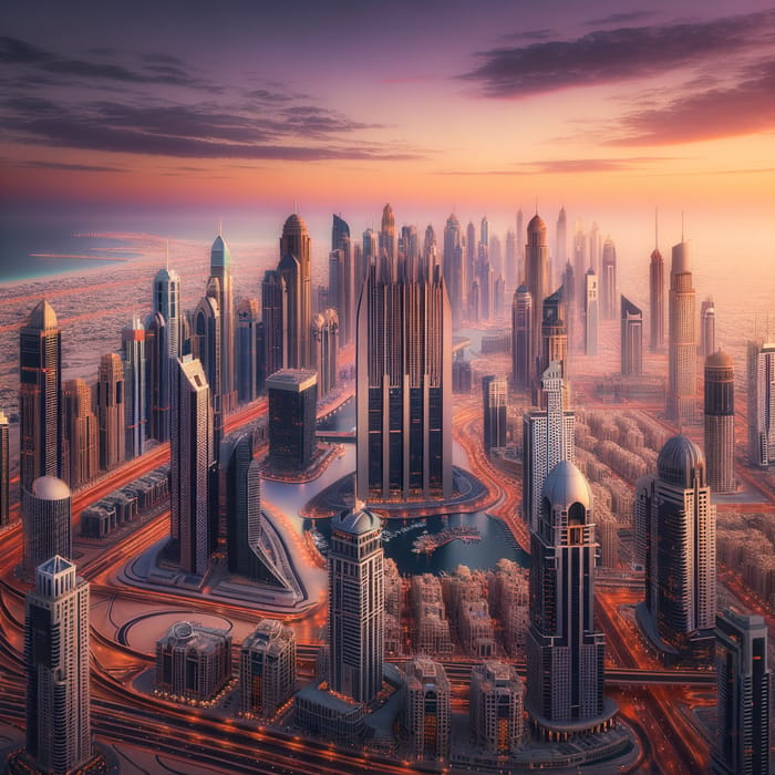 Elegant Dubai Skyline: Realistic View of Architectural Majesty