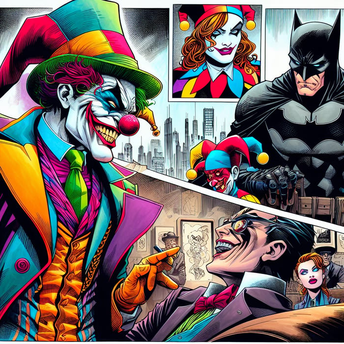 Dynamic Debate: Joker vs Batman, Vibrant Comic Scene