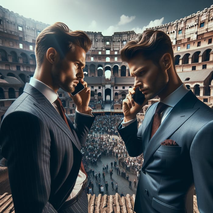 Intense Sales Showdown: Rival Salesmen Compete in Rome's Colosseum