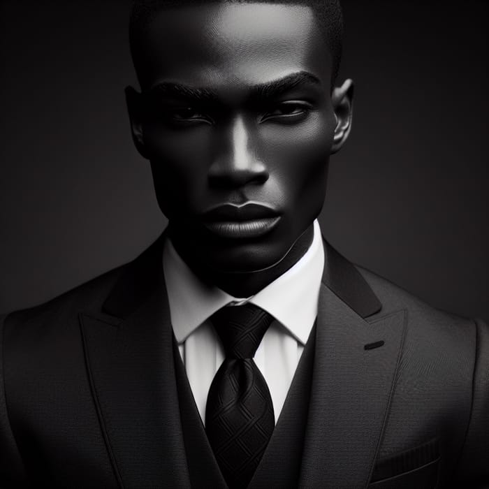 African American Patrick Bateman Portrait in Sleek Monochromatic Suit
