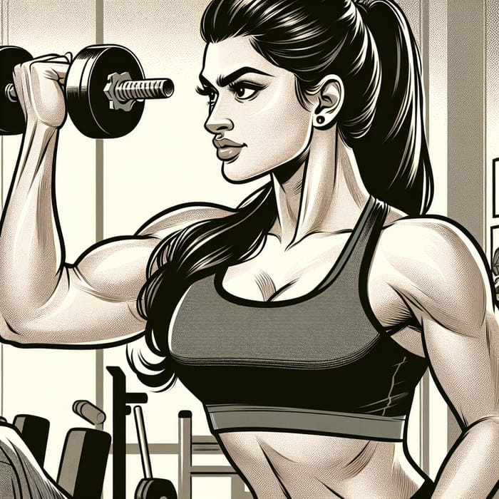 Strong Woman Doing Bicep Curls | Fitness Artwork
