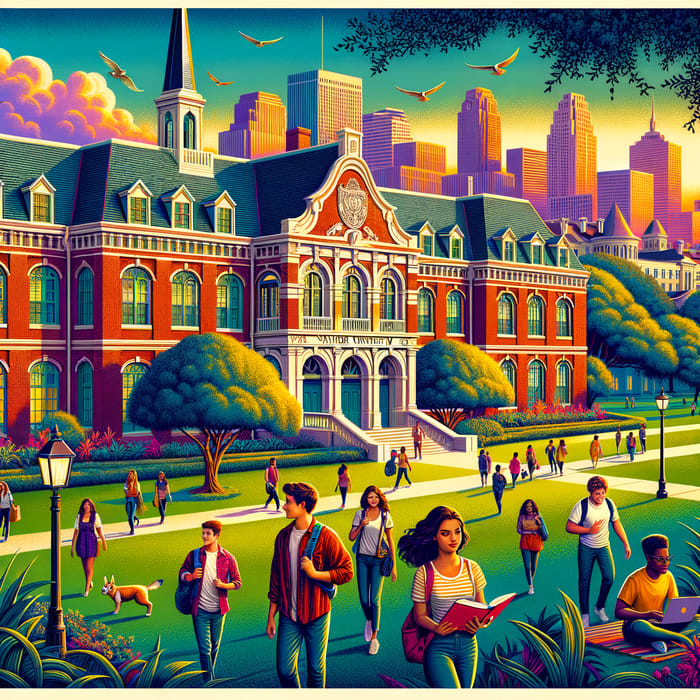 Xavier University of New Orleans Campus Poster - Vibrant Campus Life & Skyline Views