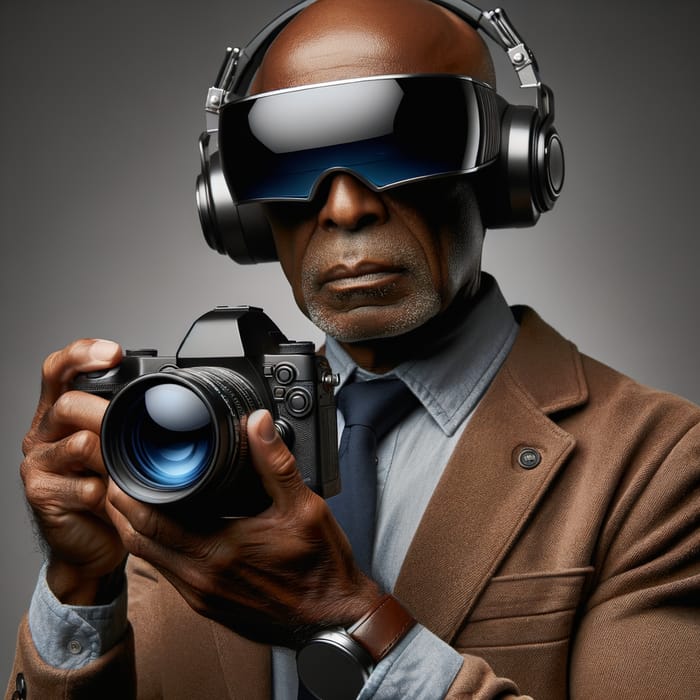 Rich Futuristic African American Photographer with VR Camera