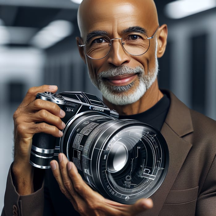 Older Black Photographer in Futuristic Setting | Canon Camera 2044
