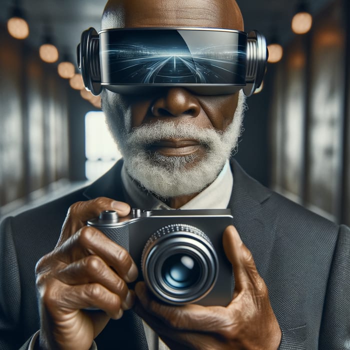 Affluent Futuristic Black Man Photographer | High-Tech Canon Camera