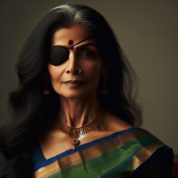 Mid-Aged Indian Woman with Eyepatch - Distinguished Beauty and Grace
