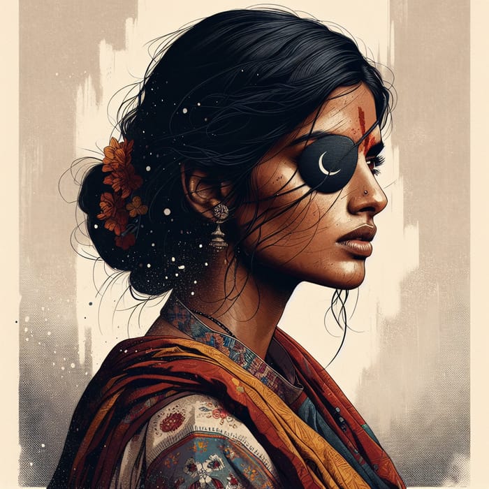 Resilient Dark-Skinned Indian Woman with Eyepatch Portrait