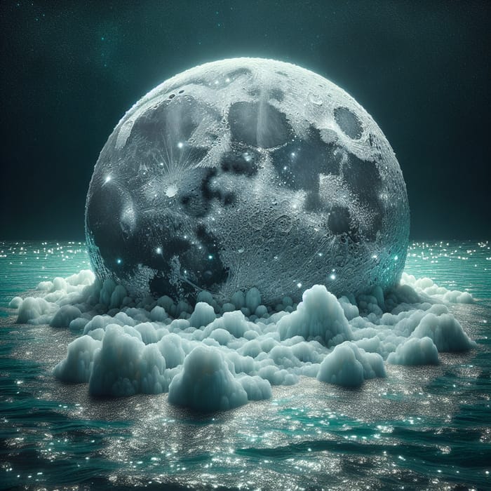 Silvery-Grey Moon Surrounded by Turquoise Water
