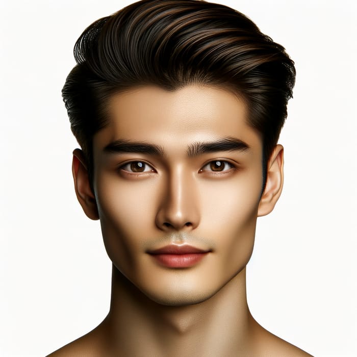 Gorgeous Asian Man with Monolid Brown Eyes and Slick Back Hair