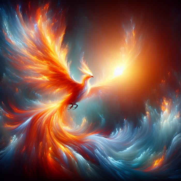 Fiery Phoenix in Majestic Flight: Vibrant Colors & Glowing Feathers