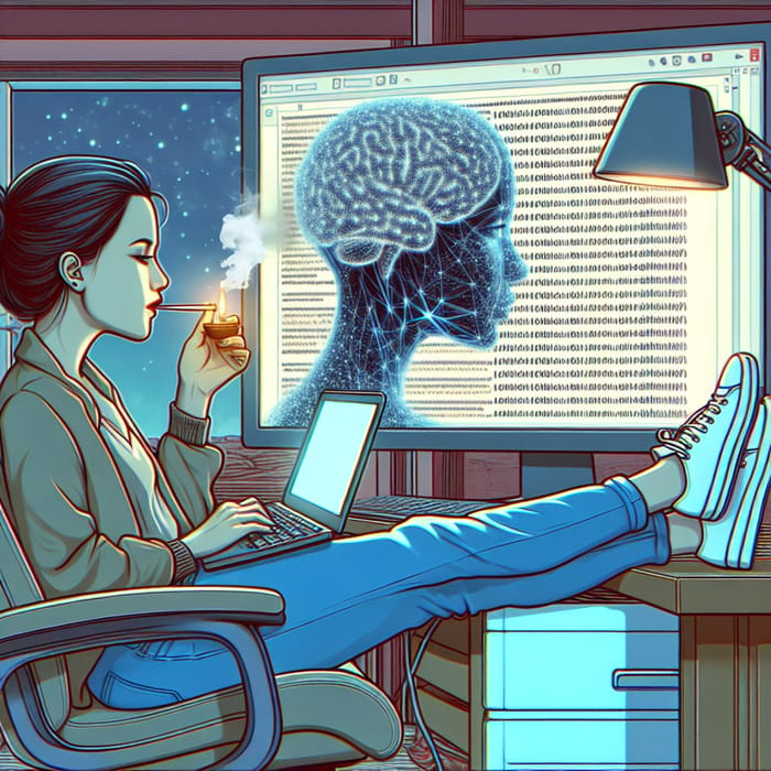 Female Copywriter at Work With Neural Network