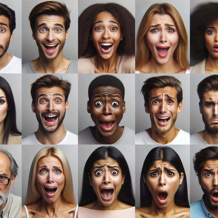 Faces Expressing Diverse Emotions: Joy, Sadness, Surprise, Anger, Fear, Confusion